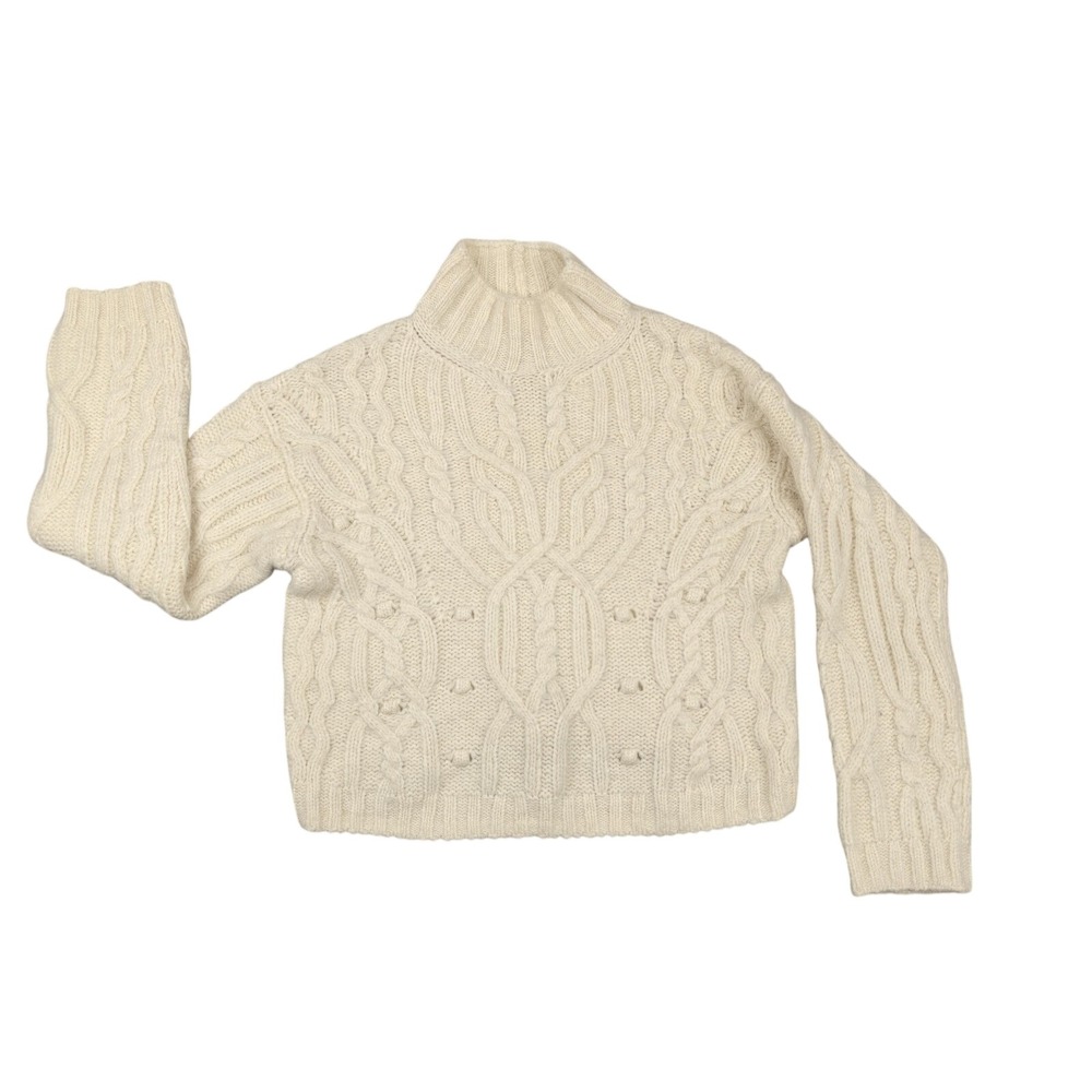 Vince Sweater Womens Small White‎ Alpaca Merino Cable Knit Turtleneck Pullover